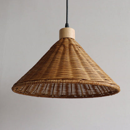 Vintage Wabi-sabi Rattan Weaving Cone 1-light Pendant Light
