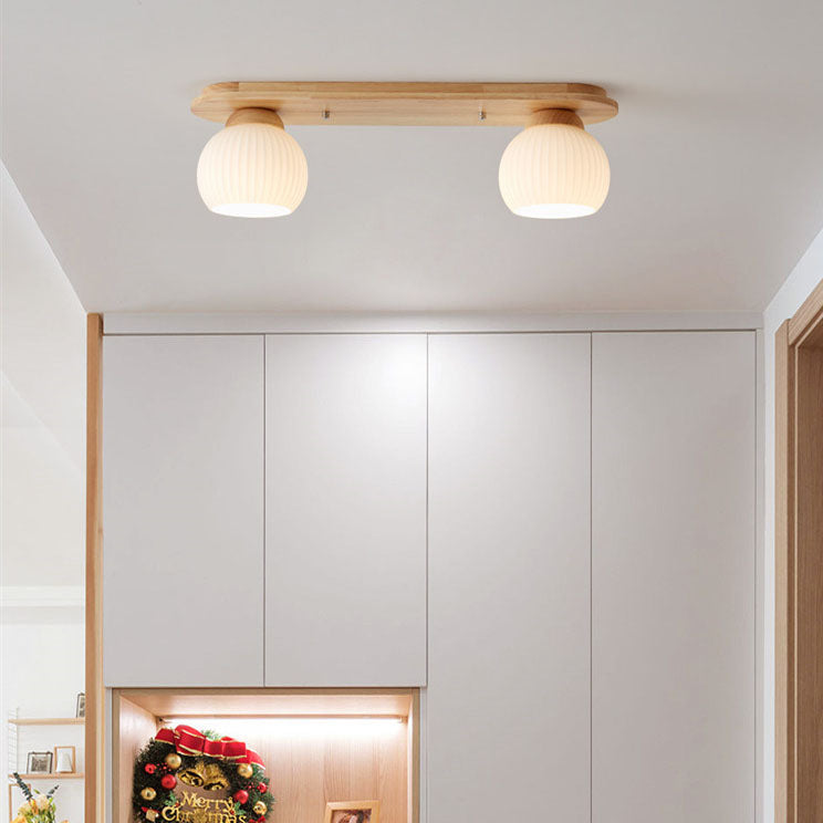 Japanese Vintage Striped Glass Wood Long Plate 2/3 Light Flush Mount Ceiling Light Lumendat