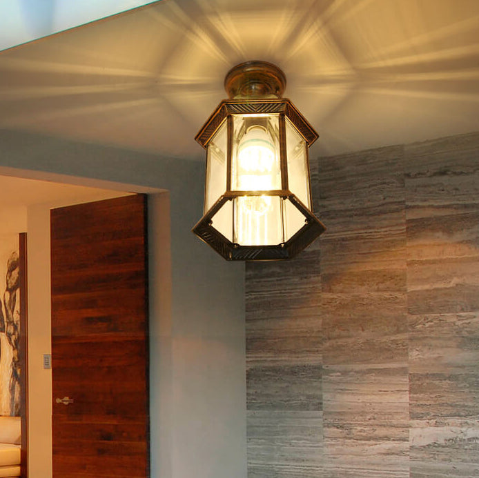 Traditional European Outdoor Hexagonal Lantern Waterproof 1-Light Semi-Flush Mount Ceiling Light For Outdoor Lumendat