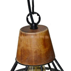 French Industrial Wrought Iron Wood Funnel Frame 1-Light Pendant Light