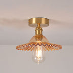Japanese Vintage Glass Brass Lotus 1-Light Semi-Flush Mount Ceiling Light Lumendat