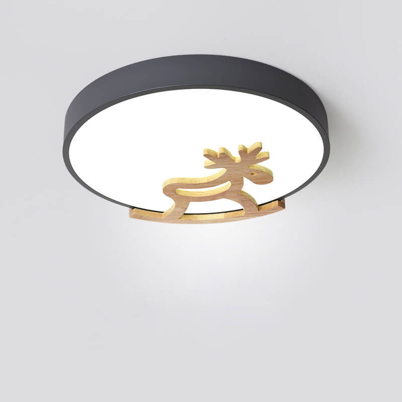 Lumendat Macaron Creative Wooden Horse Shape Round LED Kids Flush Mount Ceiling Light Lumendat