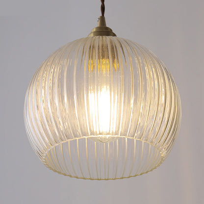 Modern Simplicity Ribbed Glass Semicircle Shade Copper 1-light Pendant Light for Living Room