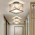 Traditional Chinese Square Iron Fabric 1-light Semi-flush Mount Ceiling Light for Hallway