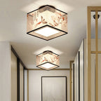 Traditional Chinese Square Iron Fabric 1-light Semi-flush Mount Ceiling Light for Hallway
