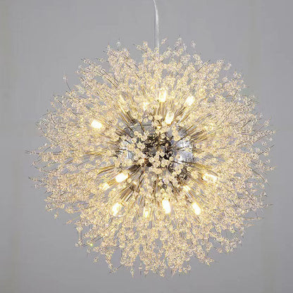 Contemporary Scandinavian Dandelion Metal Crystal 8/9/12/16 Light Chandelier for Bedroom