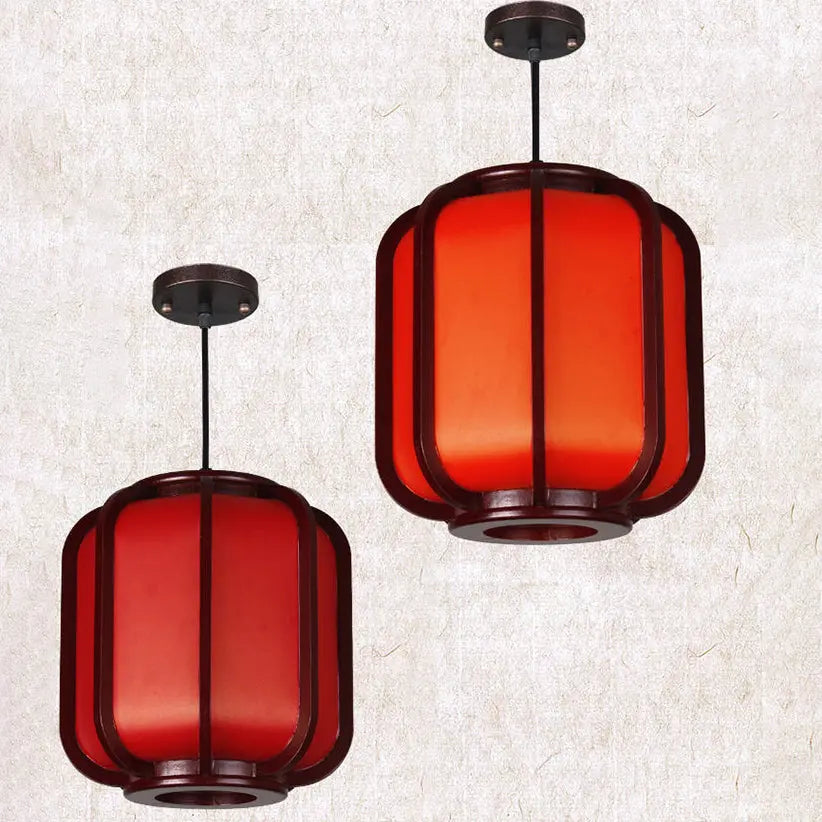 Modern Chinese Faux Sheepskin Wooden Lantern 1-light Pendant Light Lumendat
