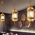 Contemporary Retro Hexagonal Lantern Glass Aluminum 1-light Waterproof Pendant Light for Outdoor Patio BulbSquare