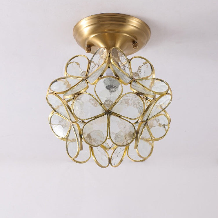 Modern Art Deco Petal Bubble Glass Shade Brass Frame 1-Light Semi-Flush Mount Ceiling Light For Living Room Lumendat