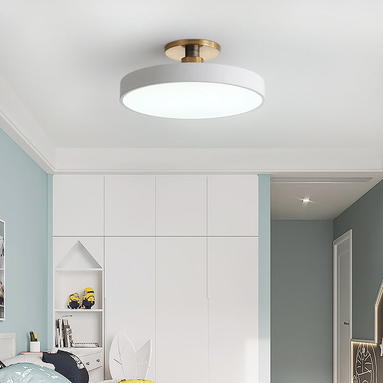 Contemporary Scandinavian Metal Acrylic Round LED Semi-flush Mount Ceiling Light for Hallway