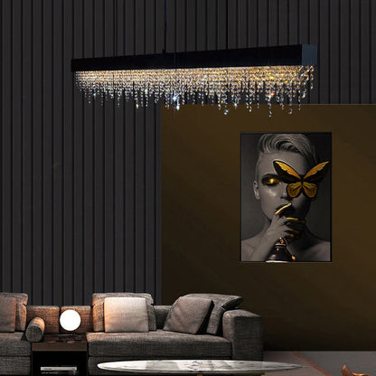 Contemporary Luxury Rectangular Stainless Steel Crystal LED Chandelier for Dining Room