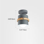 Contemporary Nordic Round Cylinder Iron Solid Wood 1-Light Semi-Flush Mount Ceiling Light For Hallway Lumendat