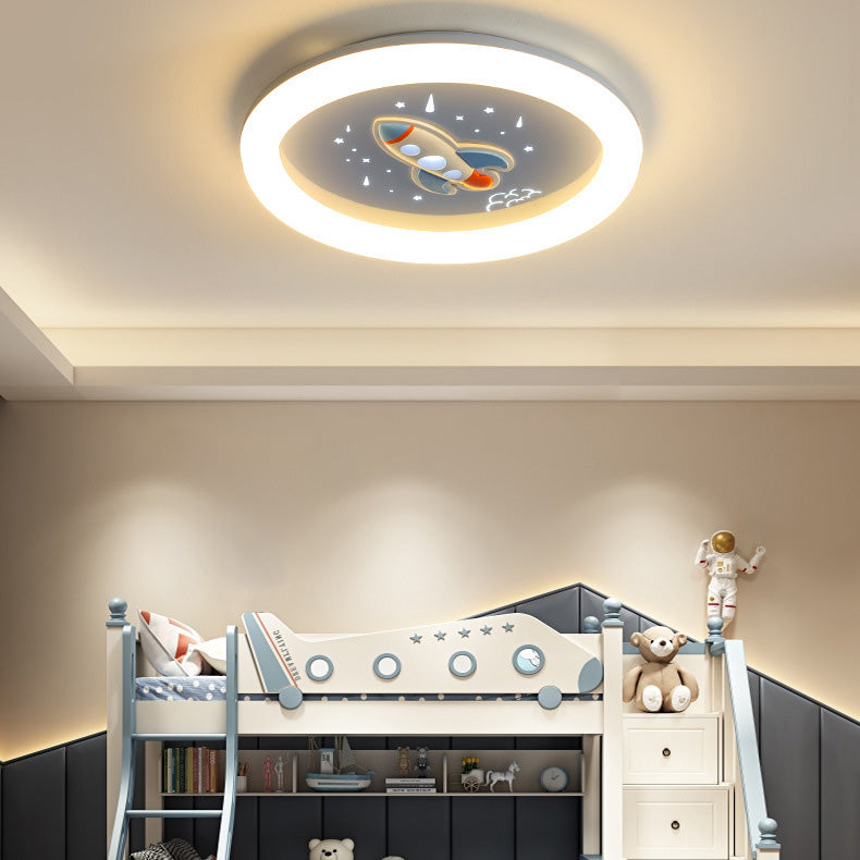 Lumendat Contemporary Creative Kids Round Rocket Acrylic Resin Iron LED Flush Mount Ceiling Light For Bedroom Lumendat