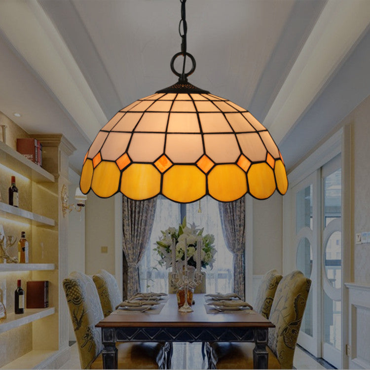 Tiffany Vintage Gemstone Stained Glass Dome 3-light Pendant Light BulbSquare