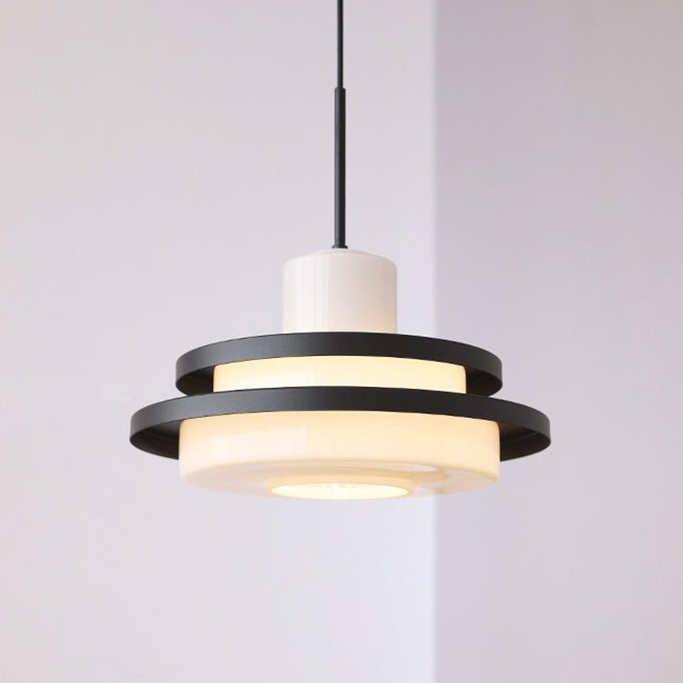 Traditional Vintage Round Cylinder Glass Iron 1-light Pendant Light for Living Room