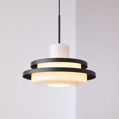 Traditional Vintage Round Cylinder Glass Iron 1-light Pendant Light for Living Room