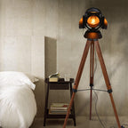 Industrial Vintage Solid Wood Iron Photographer Tripod 1-Light Standing Floor Lamp Lumendat