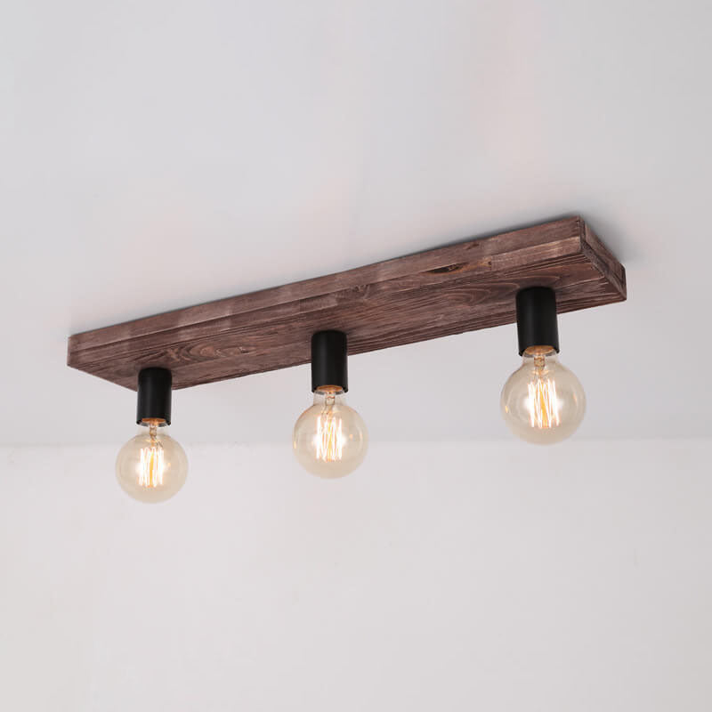Retro Creative Solid Wood Glass Lampshade 3-light Flush Mount Ceiling Light