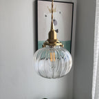 Traditional Japanese Oval Brass Glass 1-light Pendant Light for Bedroom