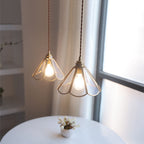 Traditional Japanese Cone Geometric Glass Copper 1-Light Pendant Light Lumendat