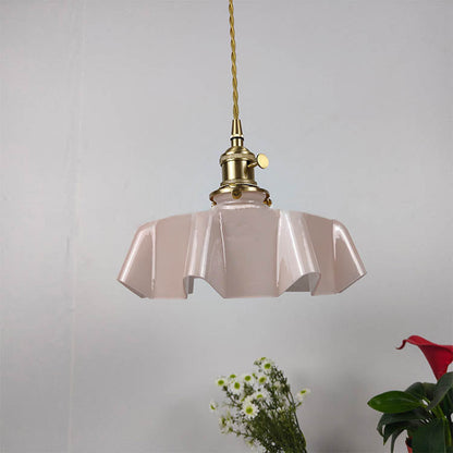 Traditional Japanese Cream Petal Glass Iron 1-Light Pendant Light For Dining Room