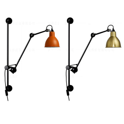 Industrial Vintage Iron Long Pole Swing Arm 1-Light Wall Sconce Lamp