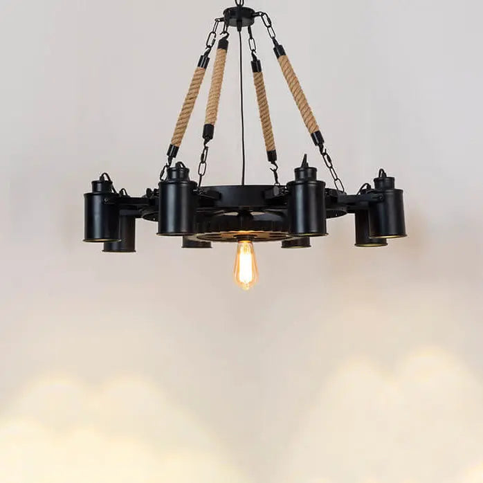 Industrial Retro Gear Wrought Ion Hemp Rope 6/8/10-light Chandelier Lumendat