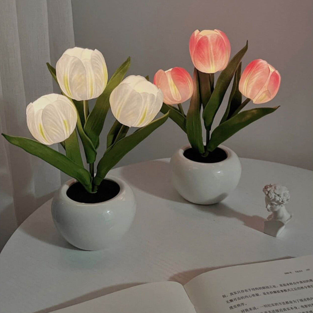 Tulip Simulation Bouquet Ceramic Flower Pot LED Night Light Table Lamp Lumendat