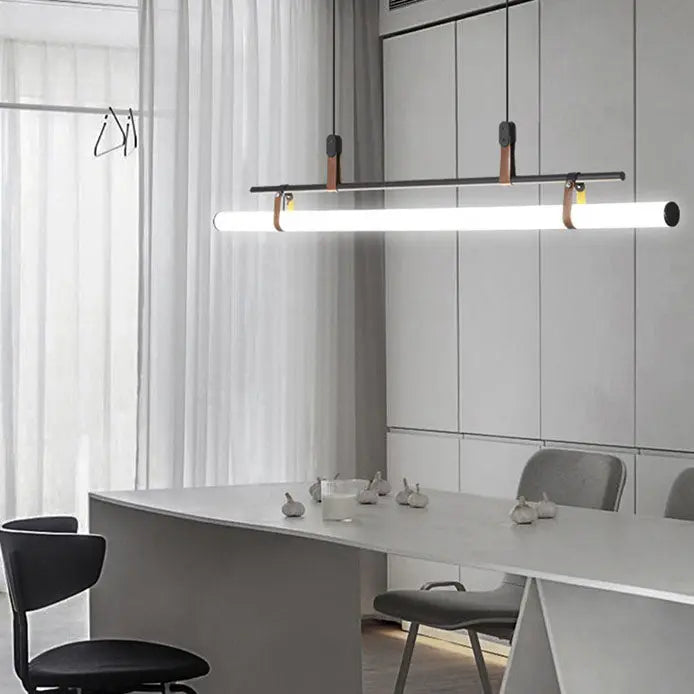 Nordic Minimalist Long Strip Leather LED Island Light Chandelier modern luxury lighting fixture