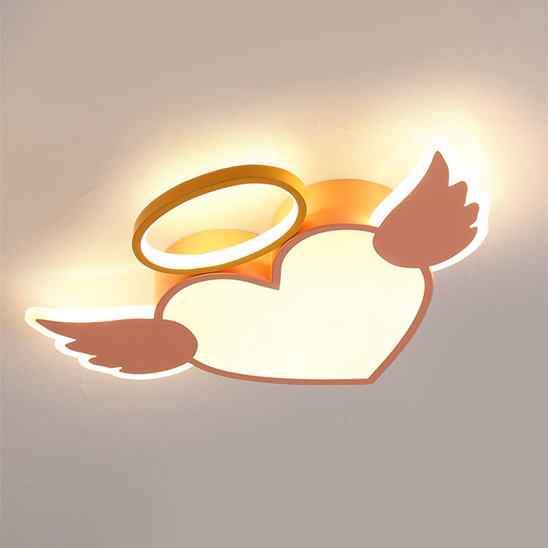 Lumendat Contemporary Creative Kids Love Wings Iron Aluminum Acrylic Silicone LED Flush Mount Ceiling Light For Bedroom Lumendat