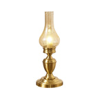 Vintage All Brass Wooden Glass Kerosene Lamp Design 1- Light Table Lamp Lumendat