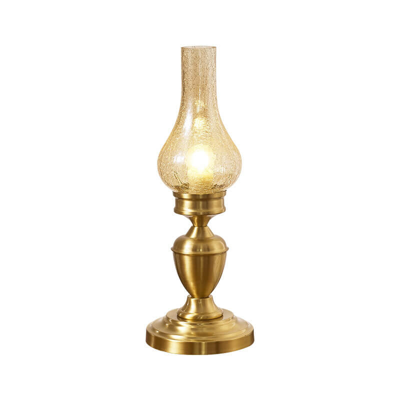 Vintage All Brass Wooden Glass Kerosene Lamp Design 1- Light Table Lamp Lumendat