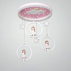 Modern Art Deco Round Astronaut Fairy Princess Acrylic Iron LED Flush Mount Ceiling Light for Bedroom