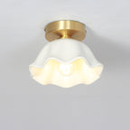 Contemporary Creative Copper Flower Ceramic Shade 1-Light Semi-Flush Mount Ceiling Light For Living Room