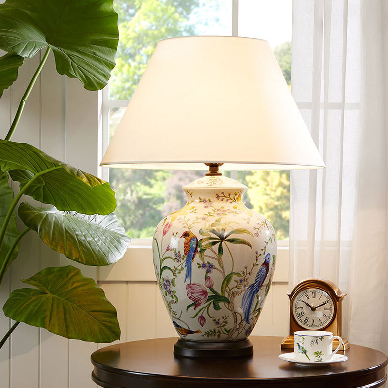 Modern Retro Ceramic Idyllic Flower and Bird 1-Light Table Lamp Lumendat