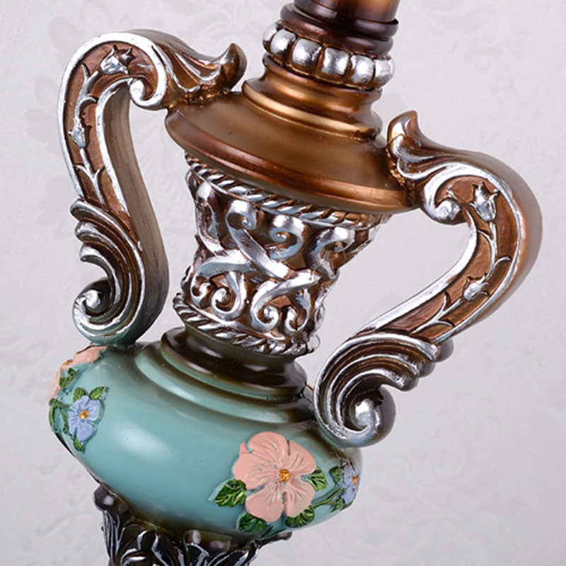 Traditional European Blue Fabric Tassel Resin 1-Light Table Lamp For Bedroom Lumendat