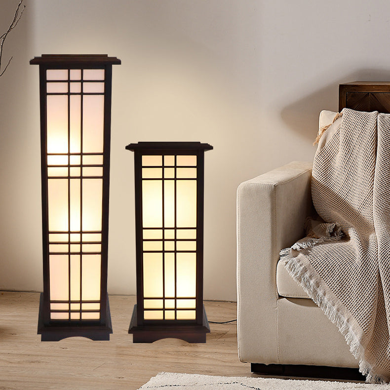 Traditional Chinese Rectangular Parchment Wood 1-Light Standing Floor Lamp For Entertainment Rooms Lumendat