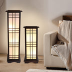 Traditional Chinese Rectangular Parchment Wood 1-Light Standing Floor Lamp For Entertainment Rooms Lumendat