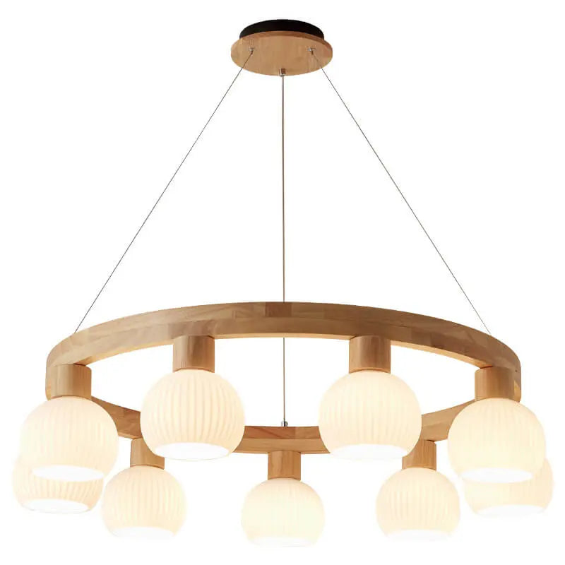 Modern Japanese Log Ring Textured Glass Globe 3/6/9 Light Chandelier Lumendat