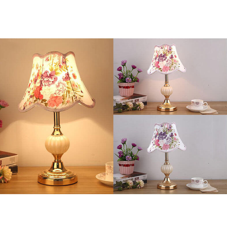 Nordic Vintage Floral Glass Fabric 1-Light Table Lamp Lumendat