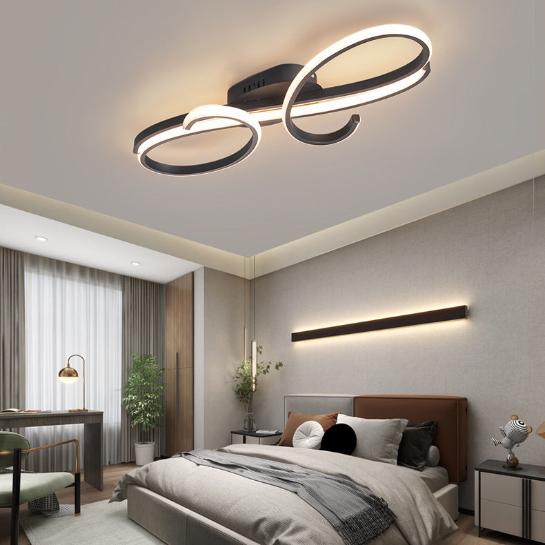 Modern Minimalist Curved Line Iron Aluminum Silicone LED Semi-flush Mount Ceiling Light for Living Room