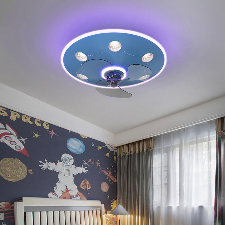 Lumendat Modern Creative Cartoon UFO flying Saucer Round Iron Acrylic LED Kids Flush Mount Ceiling Fan Light Lumendat