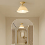 Japanese Simple Log Pleated Umbrella Cone 1-light Semi-flush Mount Ceiling Light