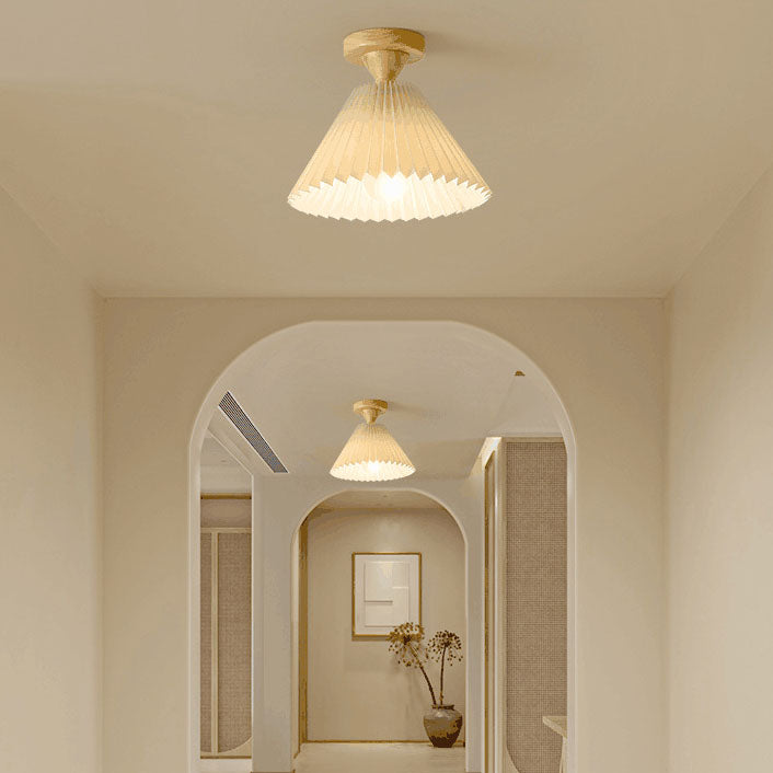 Japanese Simple Log Pleated Umbrella Cone 1-light Semi-flush Mount Ceiling Light