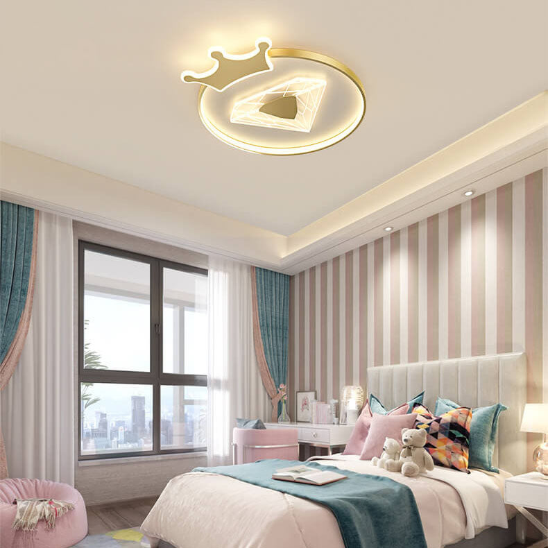 Lumendat Creative Simplicity Round Crown Diamond Acrylic Shade LED Kids Flush Mount Ceiling Light Lumendat