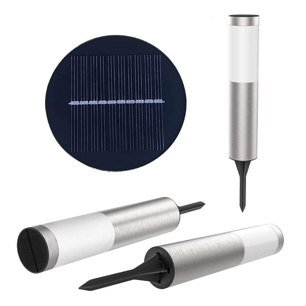 Modern Cylindrical Stainless Steel Waterproof Solar Outdoor Lawn LED Garden Ground Insert Landscape Light Lumendat
