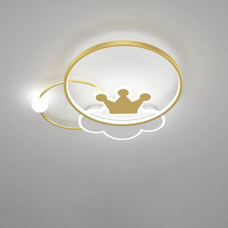 Lumendat Contemporary Nordic Kids Iron Acrylic Circle Round Crown Cloud LED Flush Mount Ceiling Light For Bedroom Lumendat