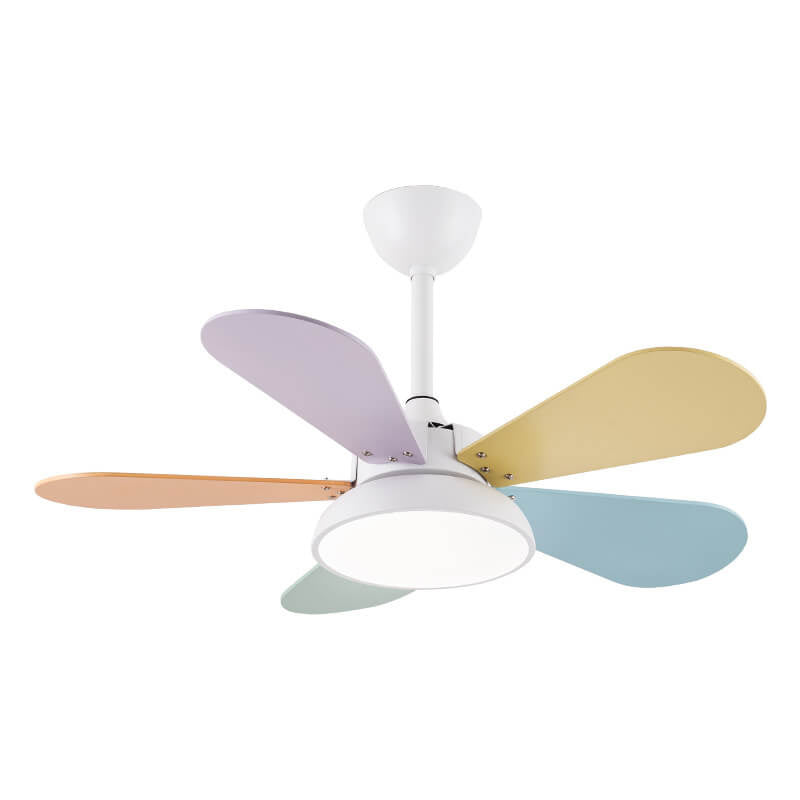 Lumendat Simple Colorful Round Fan Leaf Kids Downrods Ceiling Fan Light Lumendat
