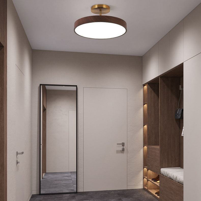 Japanese Wabi-sabi Minimalist Wood Grain Round LED Semi-flush Mount Light
