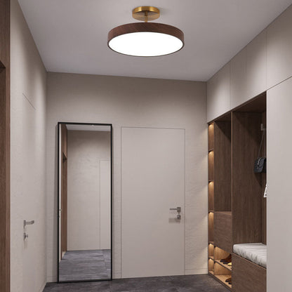 Japanese Wabi-sabi Minimalist Wood Grain Round LED Semi-flush Mount Light